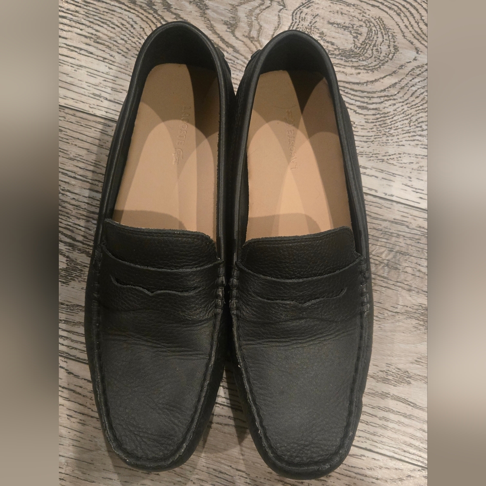 Lacoste Black Leather Men's Slip-On Loafers